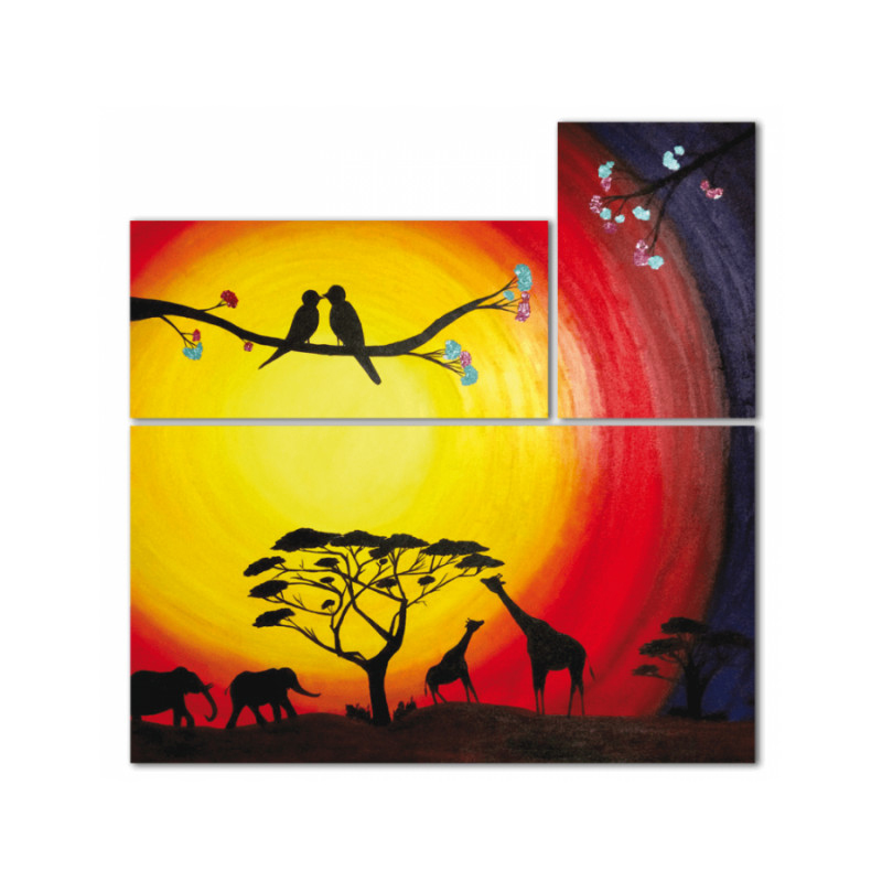 Τρίπτυχος πίνακας σε καμβά Ζώα στο Ηλιοβασίλεμα
